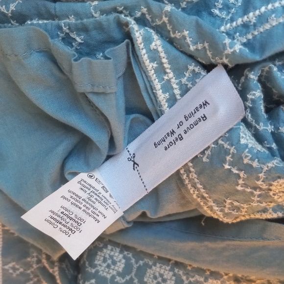 Madewell 100% Cotton Blue & White Embroidered Short Sleeve Midi Dress W/ Pockets - Picture 10 of 11